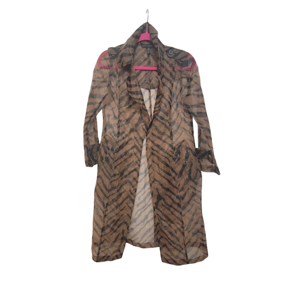 White House Black Market Animal Print Sheer Trench Coat Brown Black Size XXS